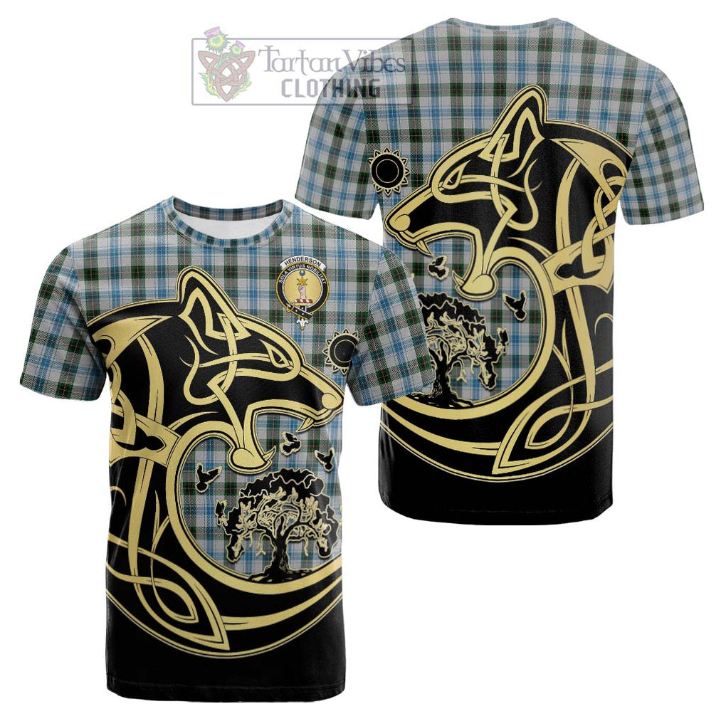 Tartan Vibes Clothing Henderson Dress Tartan Cotton T-shirt with Family Crest Celtic Wolf Style