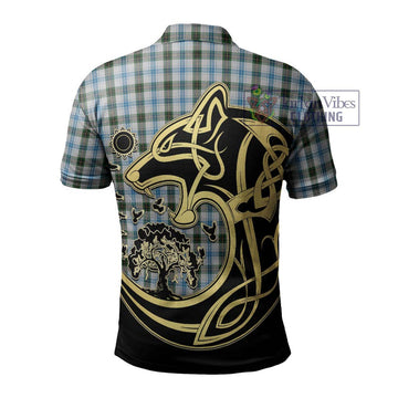 Henderson Dress Tartan Polo Shirt with Family Crest Celtic Wolf Style