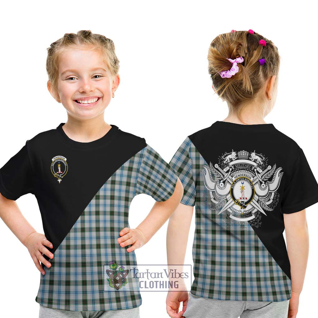 Henderson Dress Tartan Kid T-Shirt with Family Crest and Military Logo Style - Tartanvibesclothing Shop