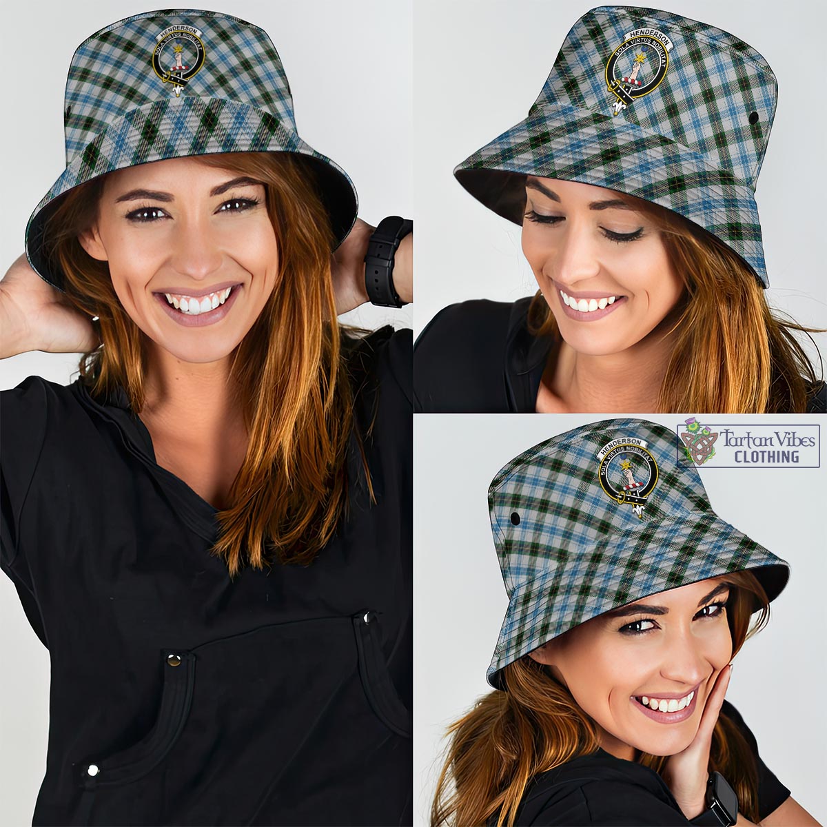 Tartan Vibes Clothing Henderson Dress Tartan Bucket Hat with Family Crest