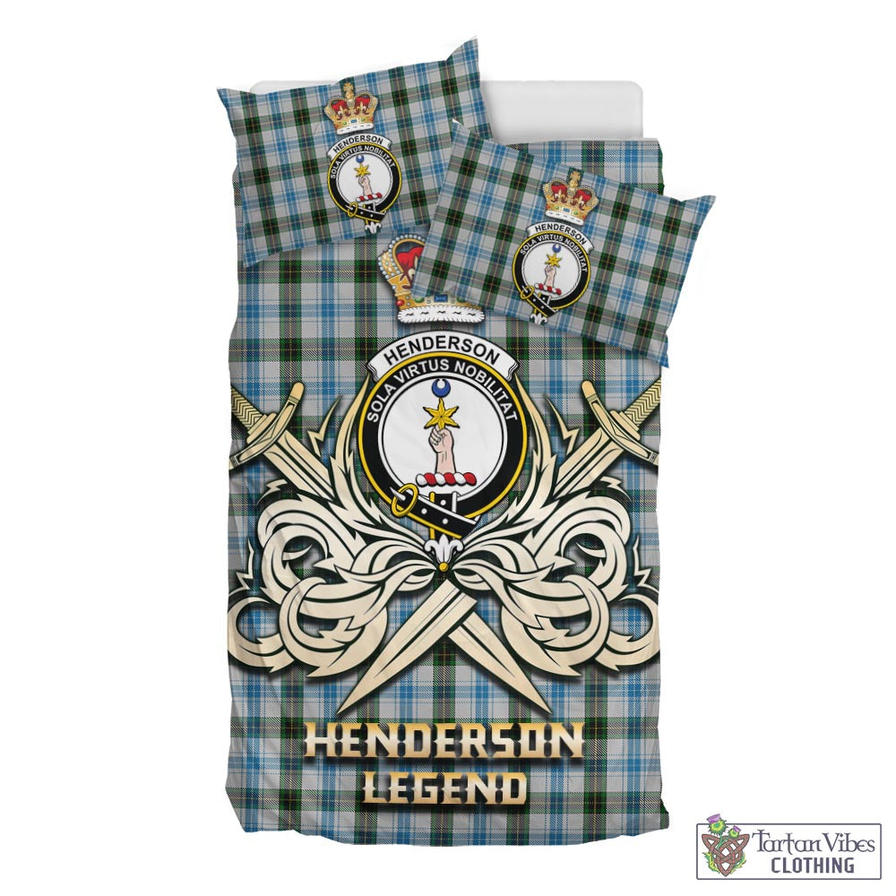 Tartan Vibes Clothing Henderson Dress Tartan Bedding Set with Clan Crest and the Golden Sword of Courageous Legacy