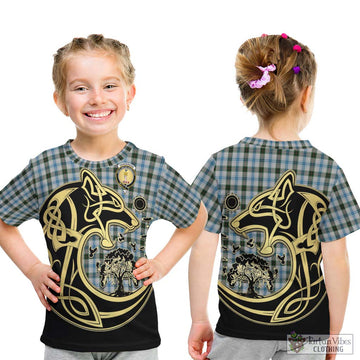 Henderson Dress Tartan Kid T-Shirt with Family Crest Celtic Wolf Style