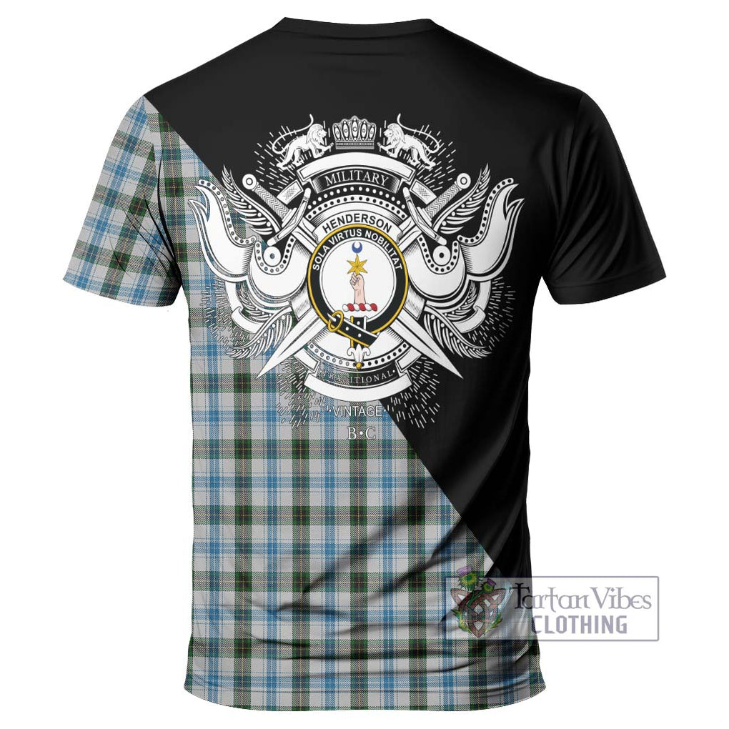 Henderson Dress Tartan T-Shirt with Family Crest and Military Logo Style - Tartanvibesclothing Shop