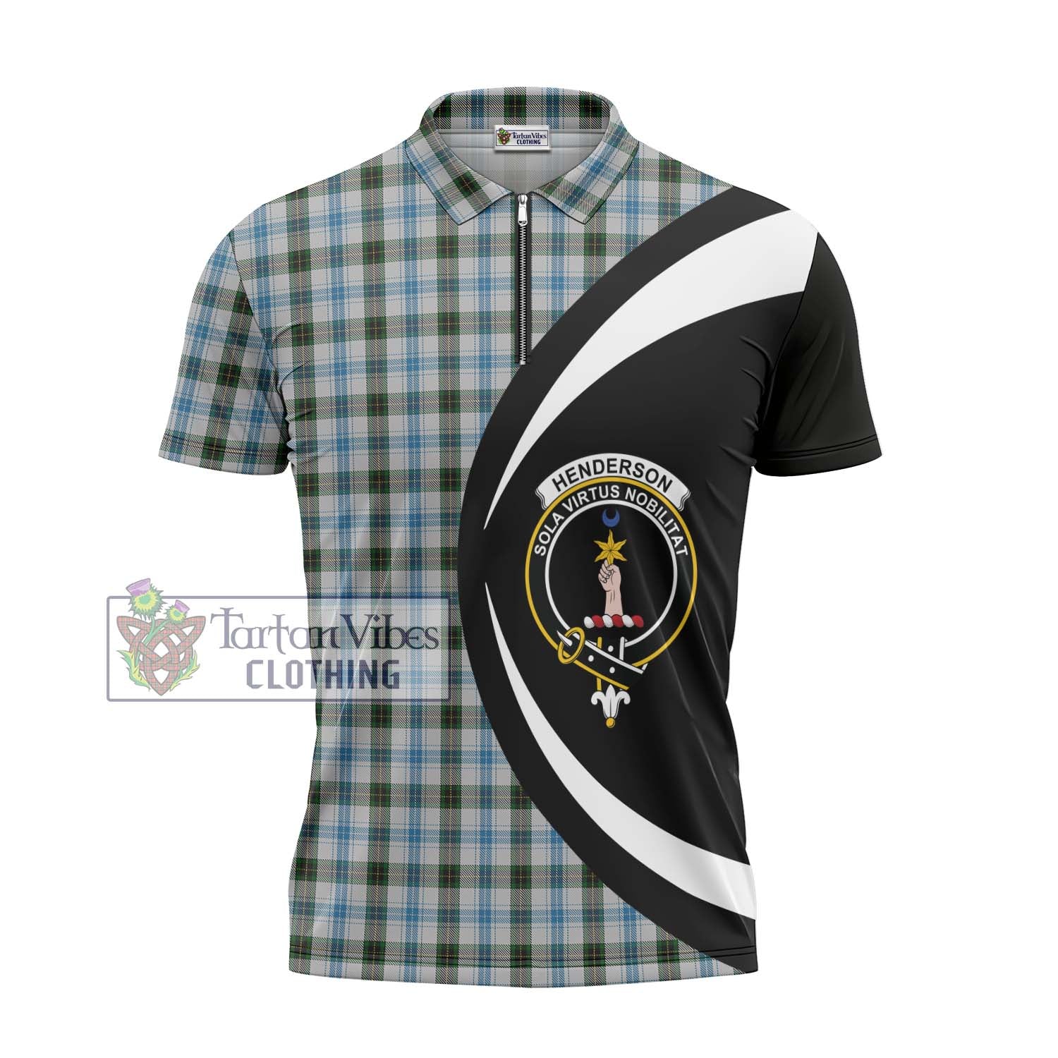 Tartan Vibes Clothing Henderson Dress Tartan Zipper Polo Shirt with Family Crest Circle Style