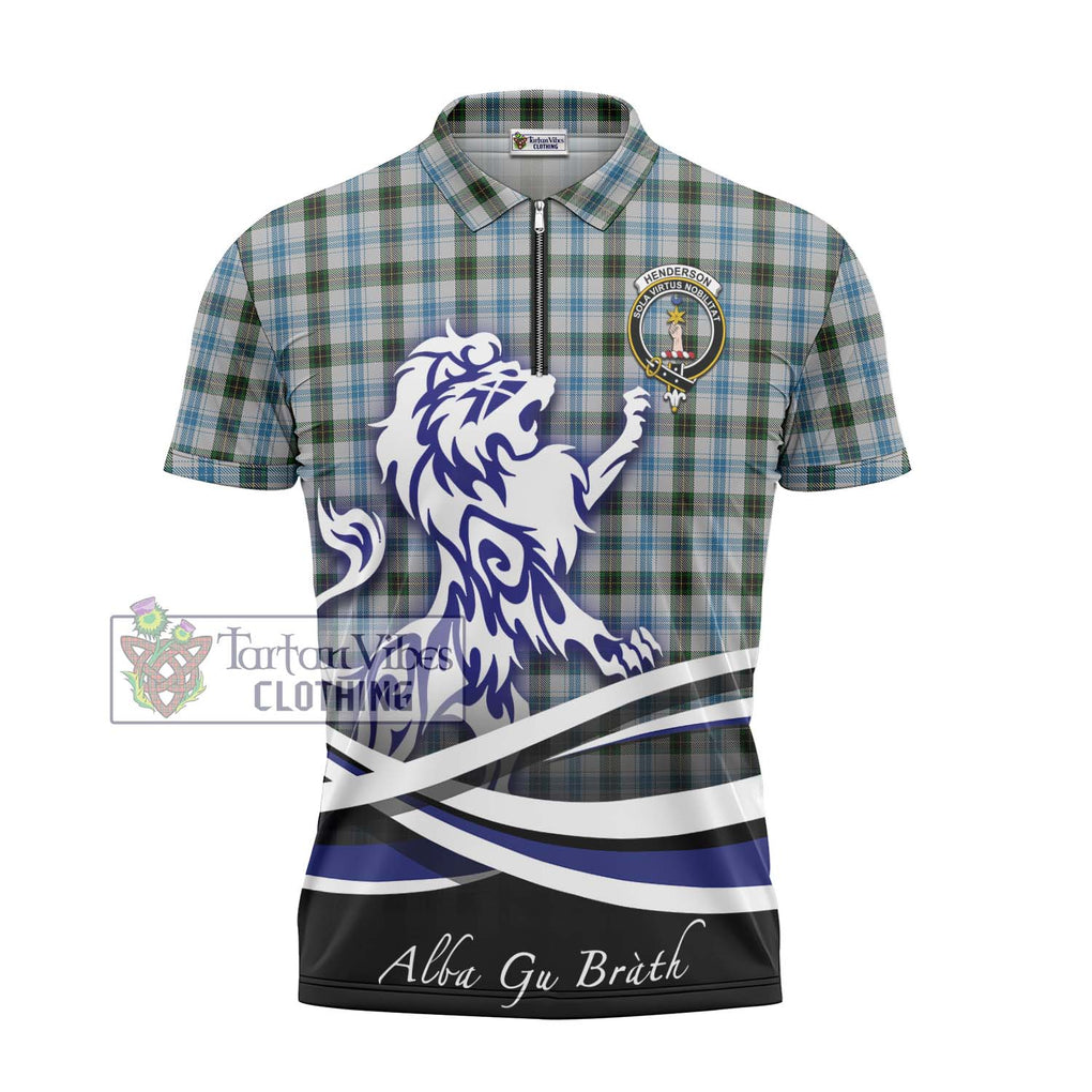 Henderson Dress Tartan Zipper Polo Shirt with Alba Gu Brath Regal Lion Emblem - Tartanvibesclothing Shop