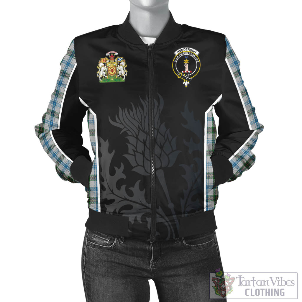 Tartan Vibes Clothing Henderson Dress Tartan Bomber Jacket with Family Crest and Scottish Thistle Vibes Sport Style