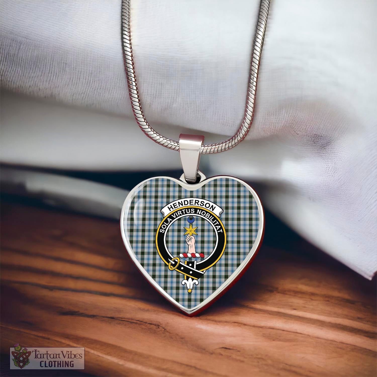 Tartan Vibes Clothing Henderson Dress Tartan Heart Necklace with Family Crest