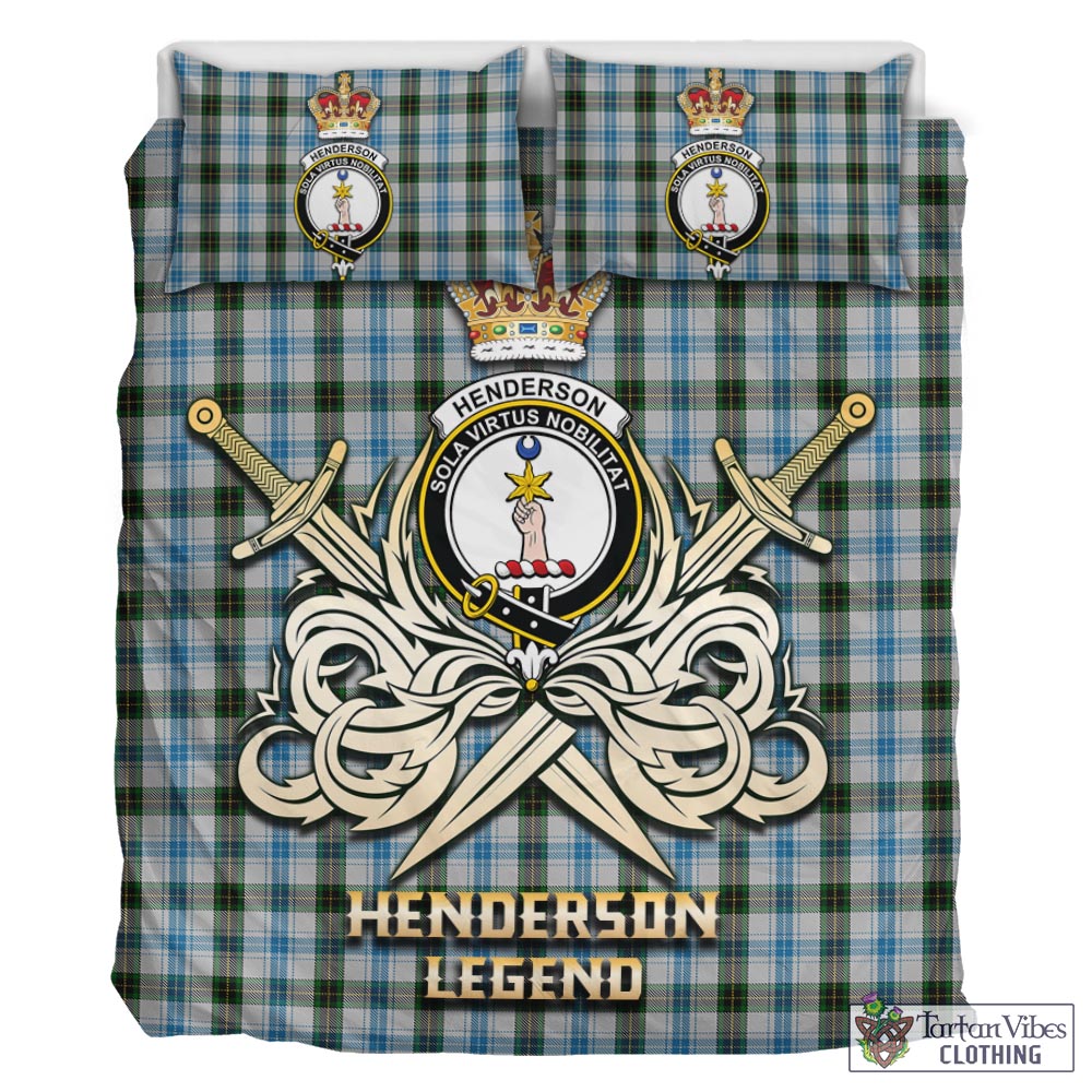 Tartan Vibes Clothing Henderson Dress Tartan Bedding Set with Clan Crest and the Golden Sword of Courageous Legacy