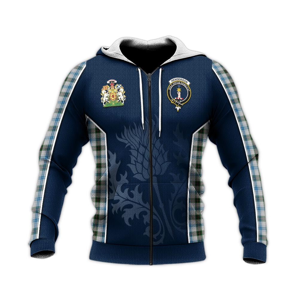 Tartan Vibes Clothing Henderson Dress Tartan Knitted Hoodie with Family Crest and Scottish Thistle Vibes Sport Style