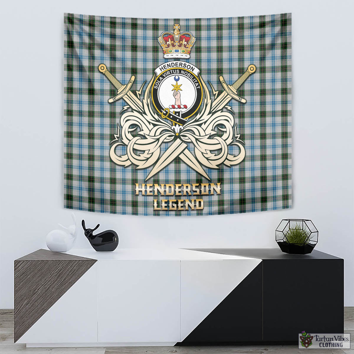 Tartan Vibes Clothing Henderson Dress Tartan Tapestry with Clan Crest and the Golden Sword of Courageous Legacy