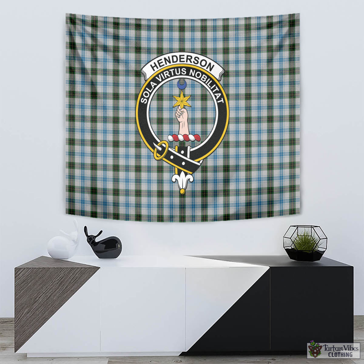 Tartan Vibes Clothing Henderson Dress Tartan Tapestry Wall Hanging and Home Decor for Room with Family Crest