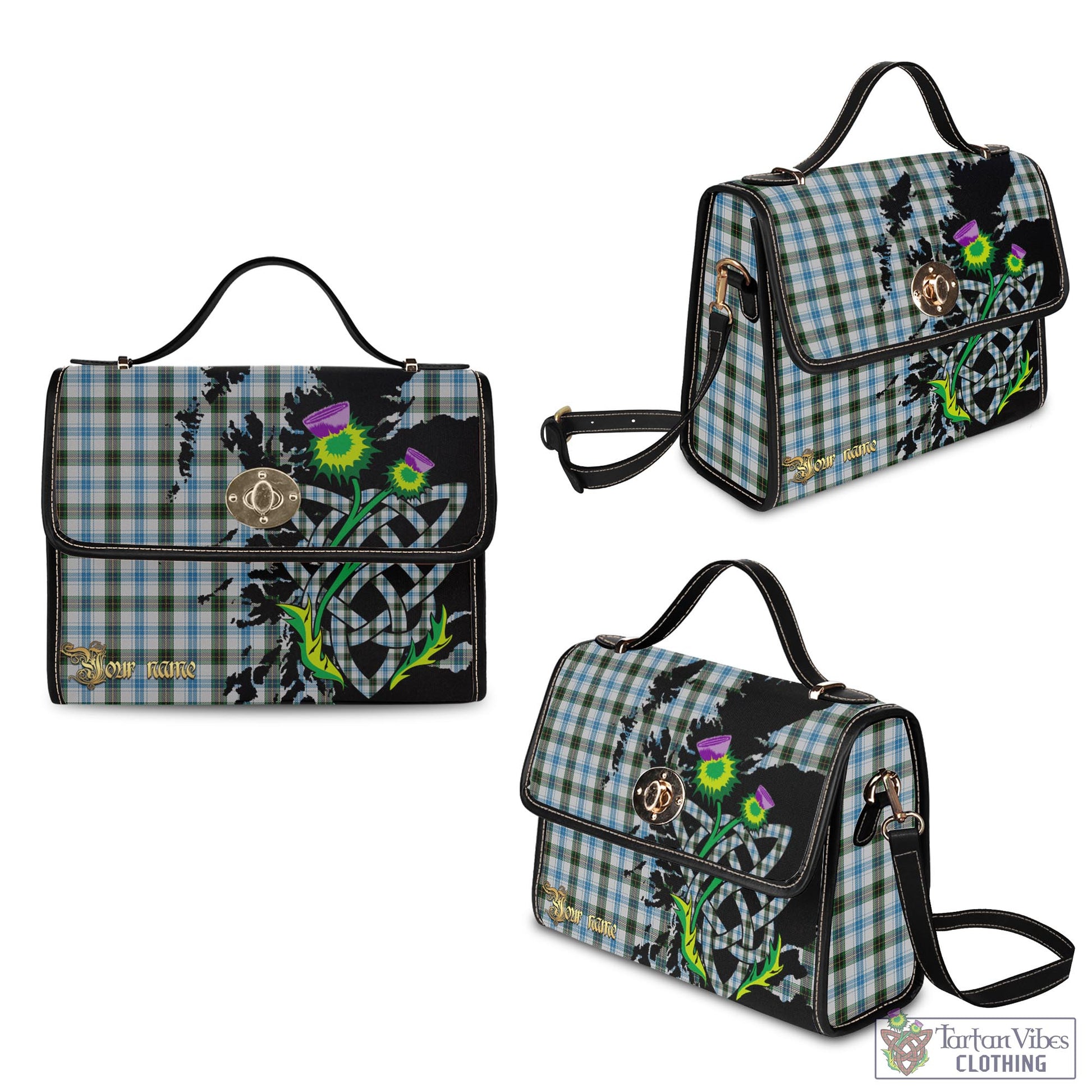 Tartan Vibes Clothing Henderson Dress Tartan Waterproof Canvas Bag with Scotland Map and Thistle Celtic Accents