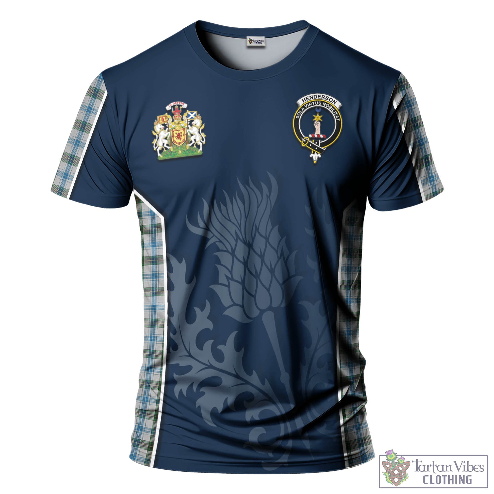 Tartan Vibes Clothing Henderson Dress Tartan T-Shirt with Family Crest and Scottish Thistle Vibes Sport Style