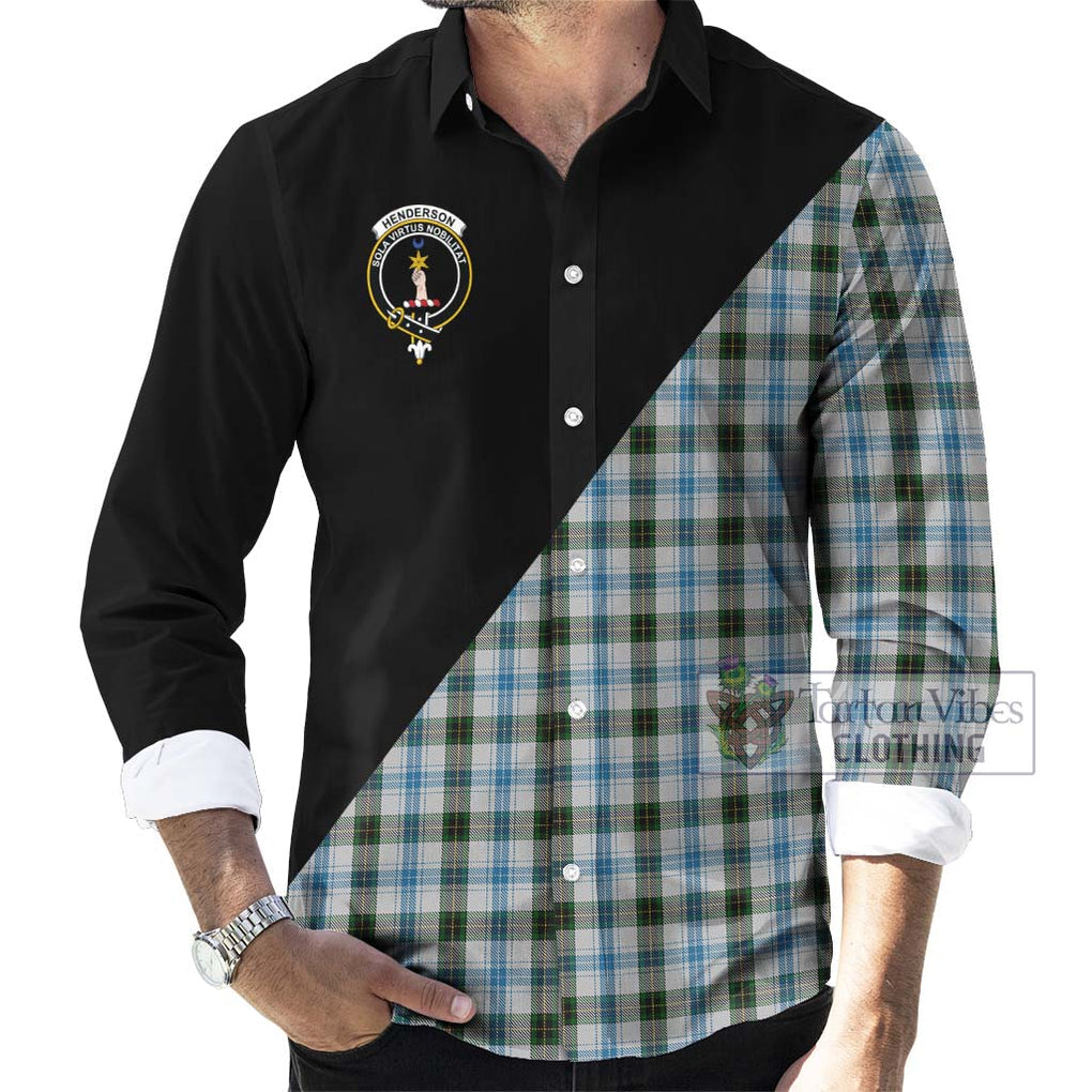 Henderson Dress Tartan Long Sleeve Button Shirt with Family Crest and Military Logo Style - Tartanvibesclothing Shop