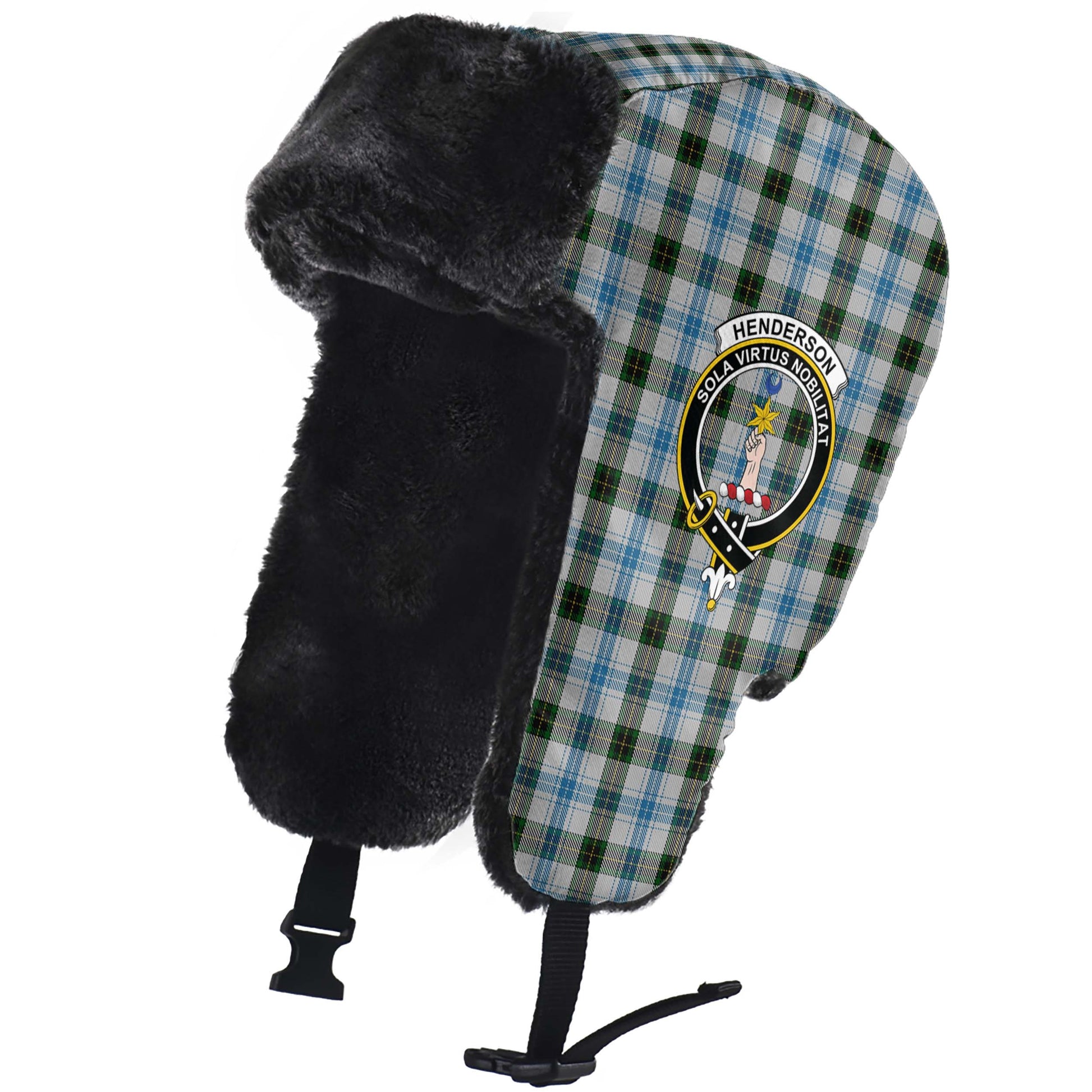 Henderson Dress Tartan Winter Trapper Hat with Family Crest - Tartanvibesclothing