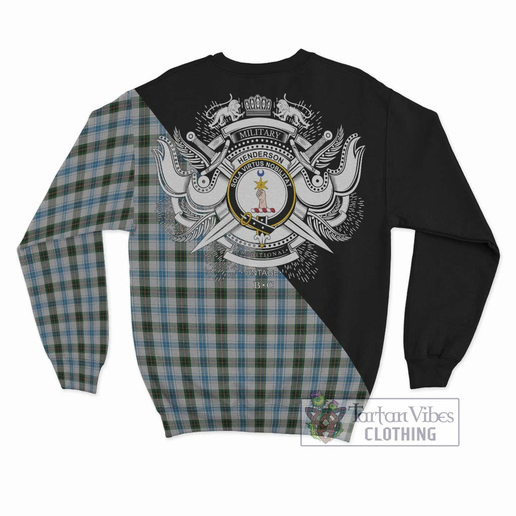 Henderson Dress Tartan Sweatshirt with Family Crest and Military Logo Style - Tartanvibesclothing Shop