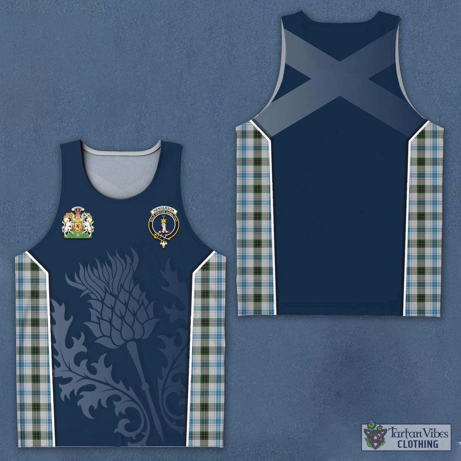 Tartan Vibes Clothing Henderson Dress Tartan Men's Tanks Top with Family Crest and Scottish Thistle Vibes Sport Style