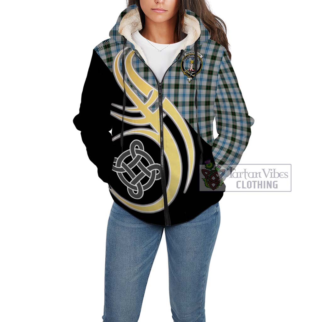 Henderson Dress Tartan Sherpa Hoodie with Family Crest and Celtic Symbol Style Unisex - Tartan Vibes Clothing