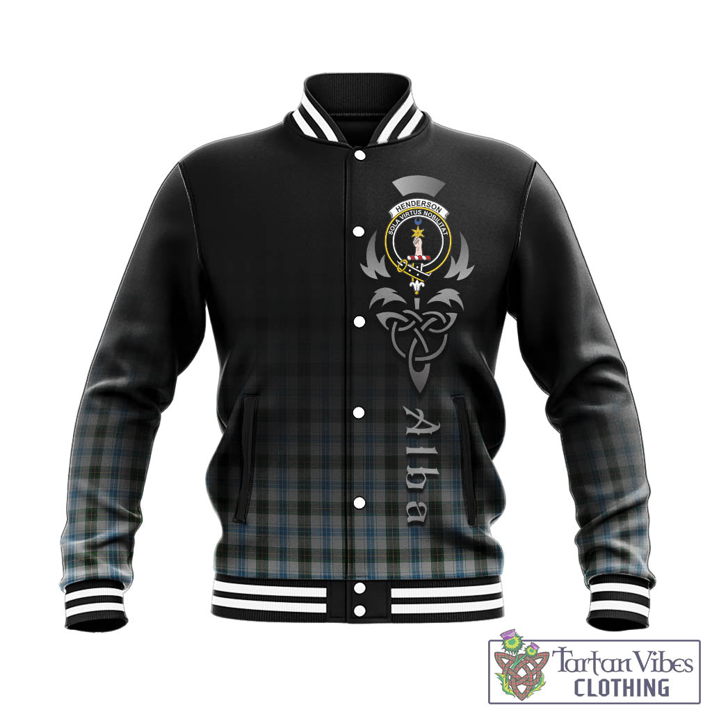 Tartan Vibes Clothing Henderson Dress Tartan Baseball Jacket Featuring Alba Gu Brath Family Crest Celtic Inspired