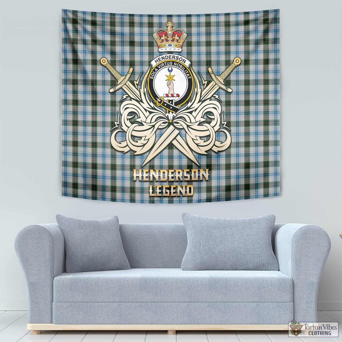 Tartan Vibes Clothing Henderson Dress Tartan Tapestry with Clan Crest and the Golden Sword of Courageous Legacy