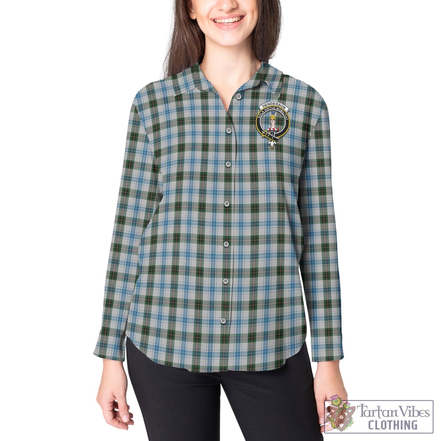 Tartan Vibes Clothing Henderson Dress Tartan Womens Casual Shirt with Family Crest