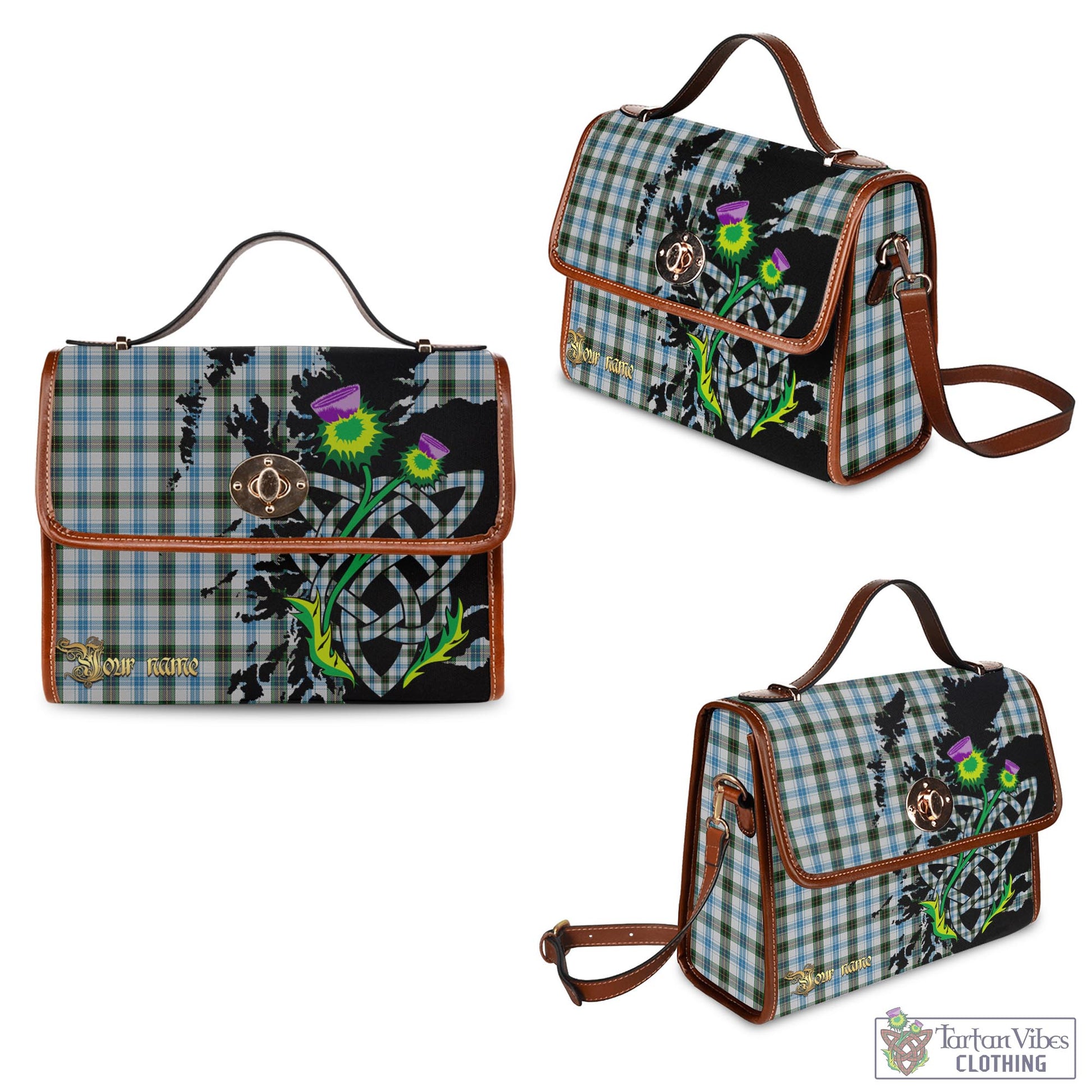 Tartan Vibes Clothing Henderson Dress Tartan Waterproof Canvas Bag with Scotland Map and Thistle Celtic Accents