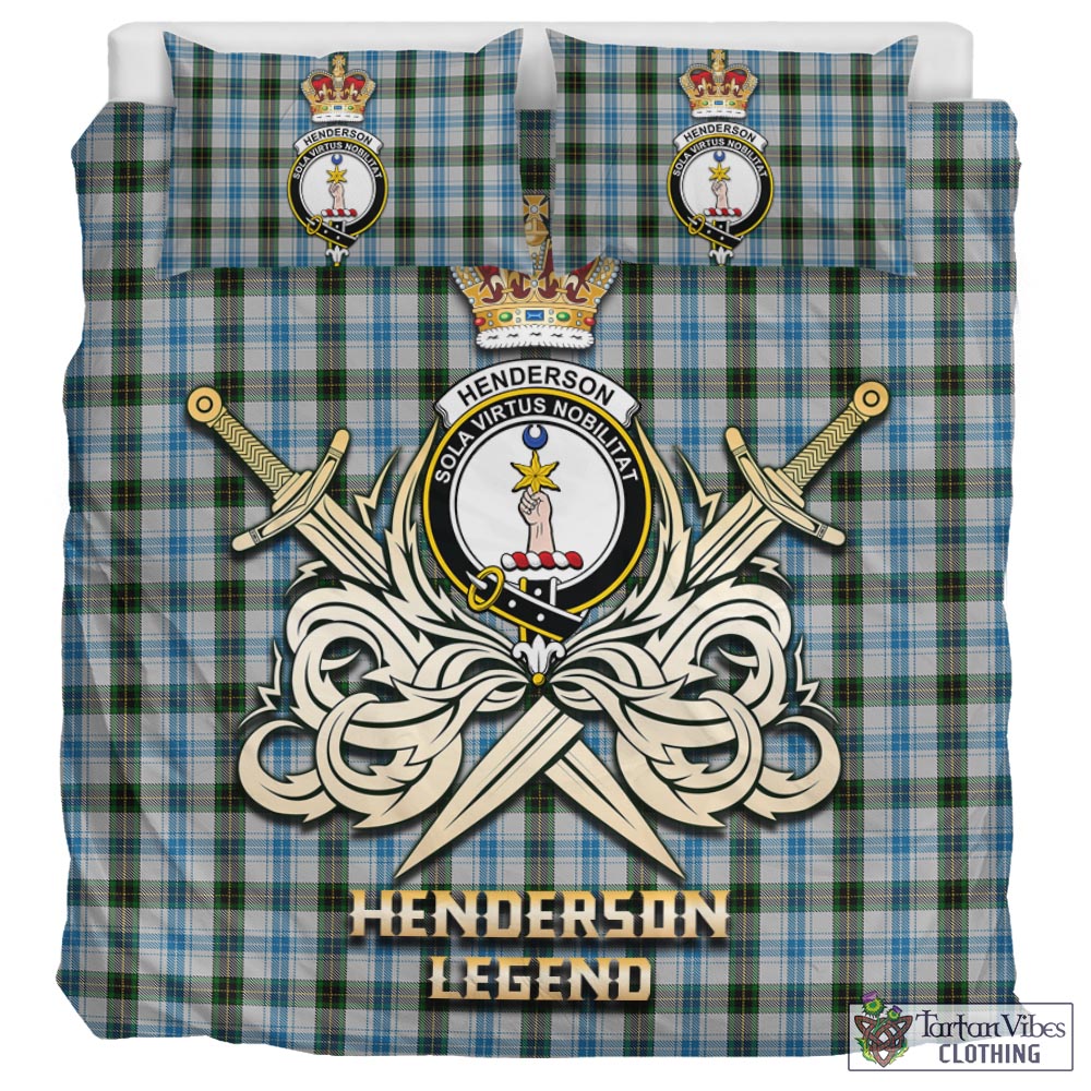 Tartan Vibes Clothing Henderson Dress Tartan Bedding Set with Clan Crest and the Golden Sword of Courageous Legacy