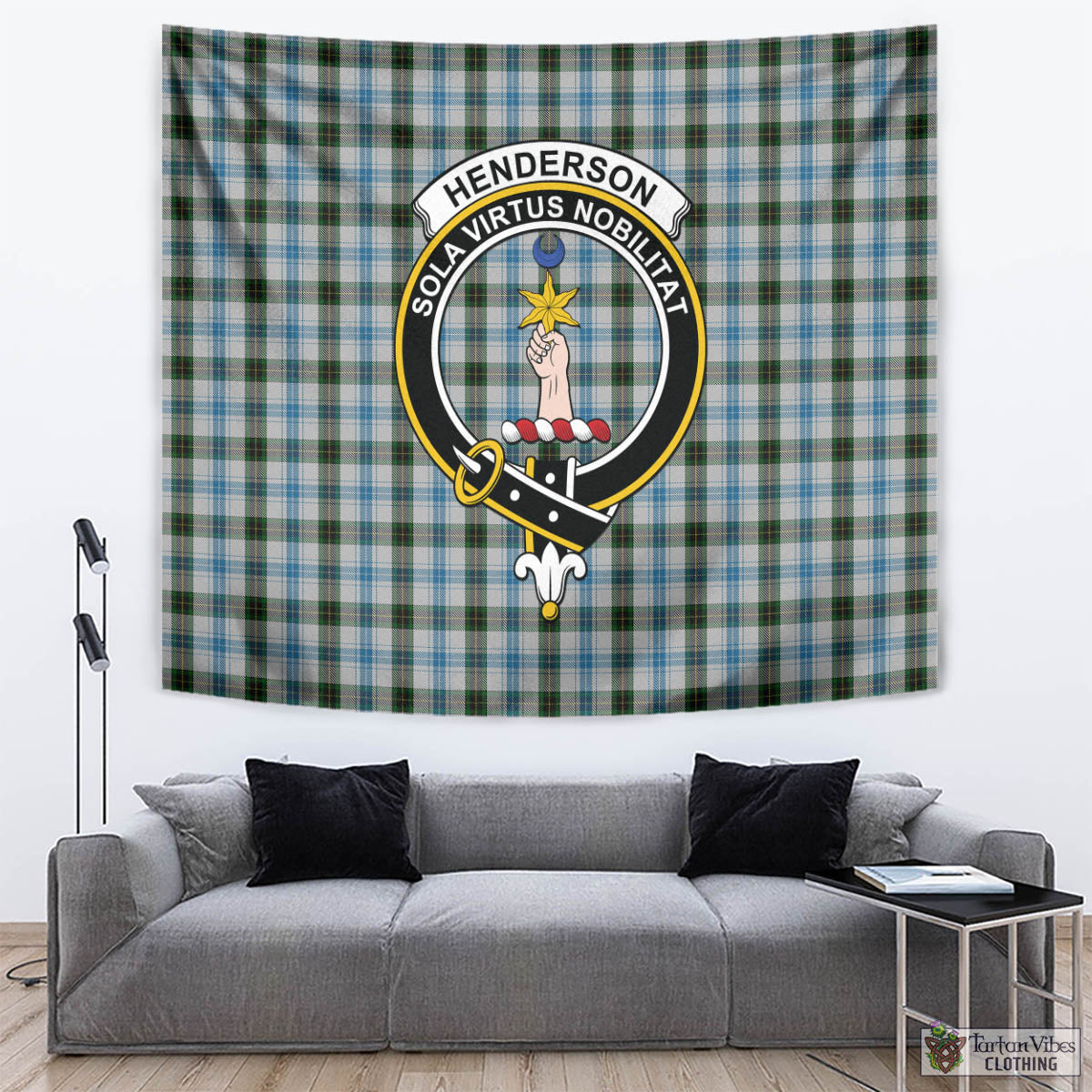 Tartan Vibes Clothing Henderson Dress Tartan Tapestry Wall Hanging and Home Decor for Room with Family Crest