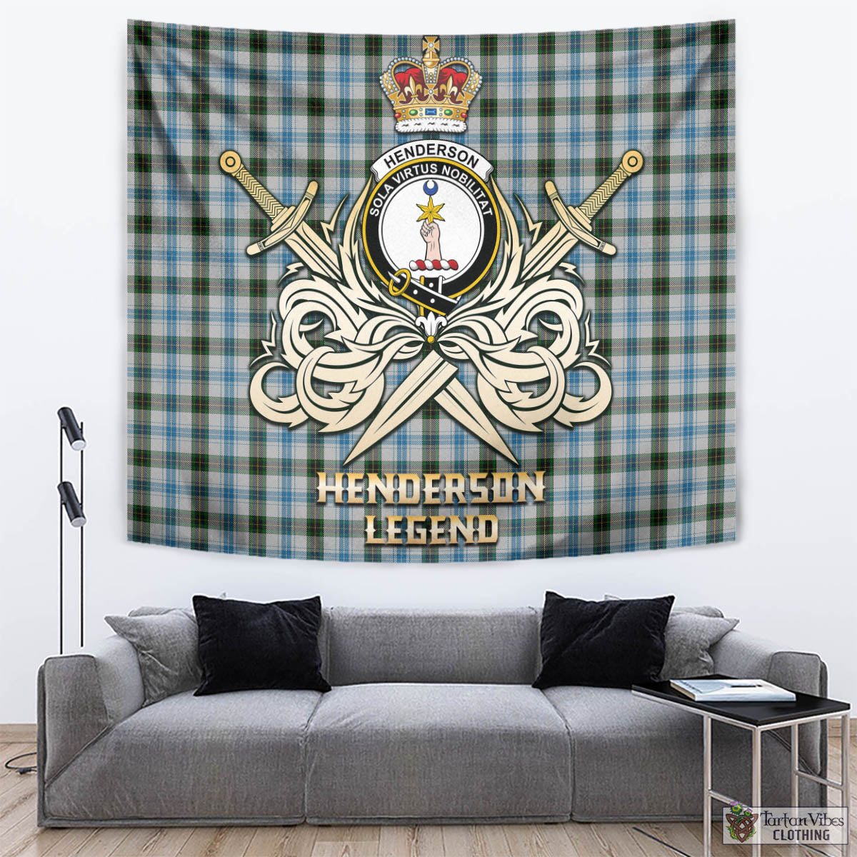 Tartan Vibes Clothing Henderson Dress Tartan Tapestry with Clan Crest and the Golden Sword of Courageous Legacy