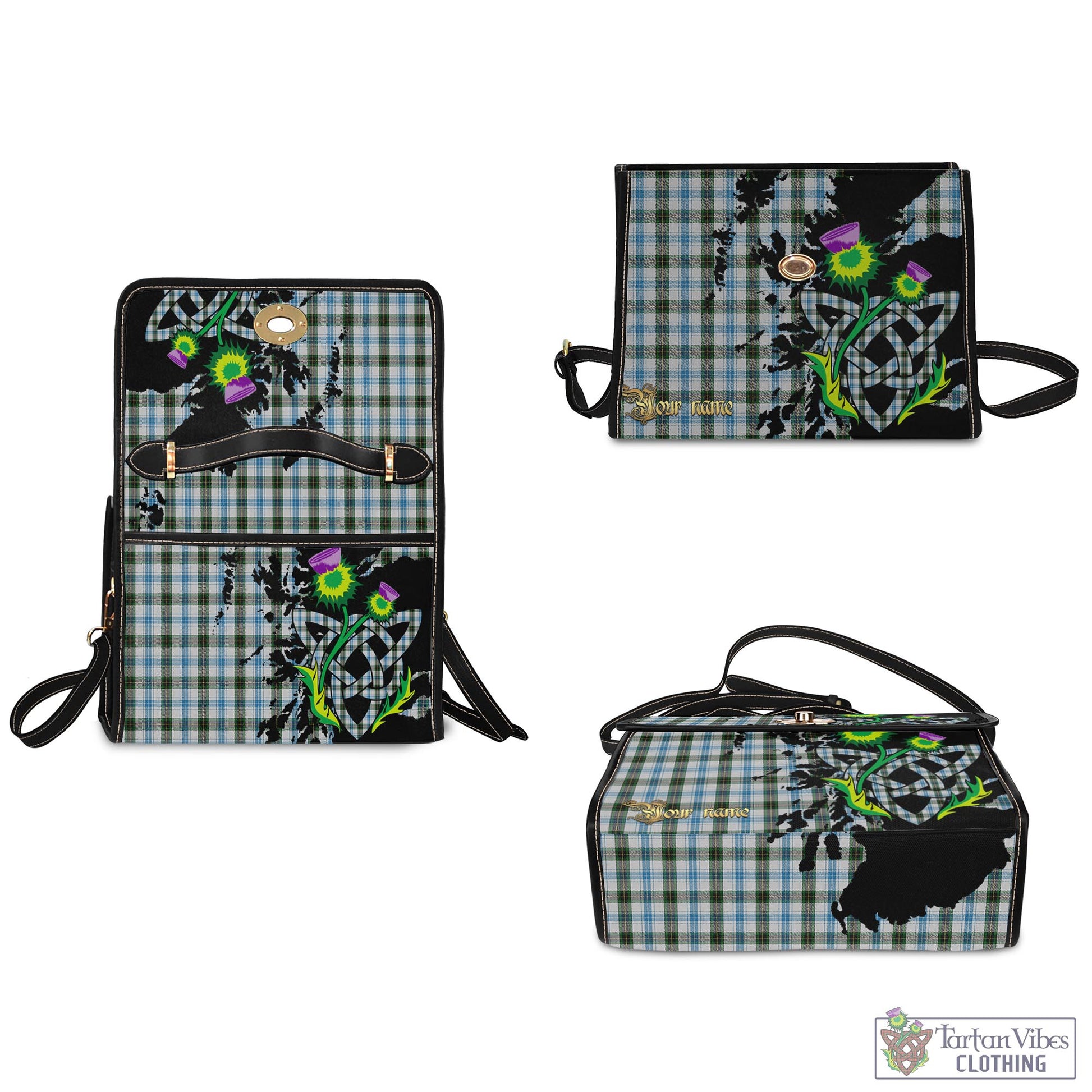 Tartan Vibes Clothing Henderson Dress Tartan Waterproof Canvas Bag with Scotland Map and Thistle Celtic Accents