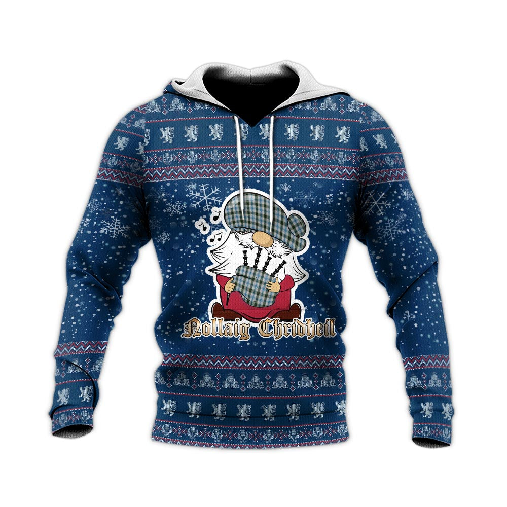 Henderson Dress Clan Christmas Knitted Hoodie with Funny Gnome Playing Bagpipes - Tartanvibesclothing