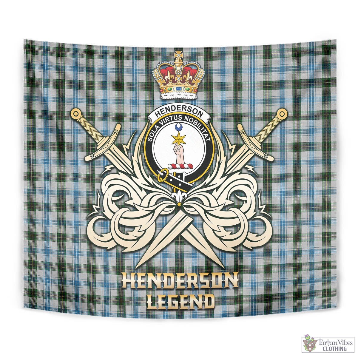 Tartan Vibes Clothing Henderson Dress Tartan Tapestry with Clan Crest and the Golden Sword of Courageous Legacy