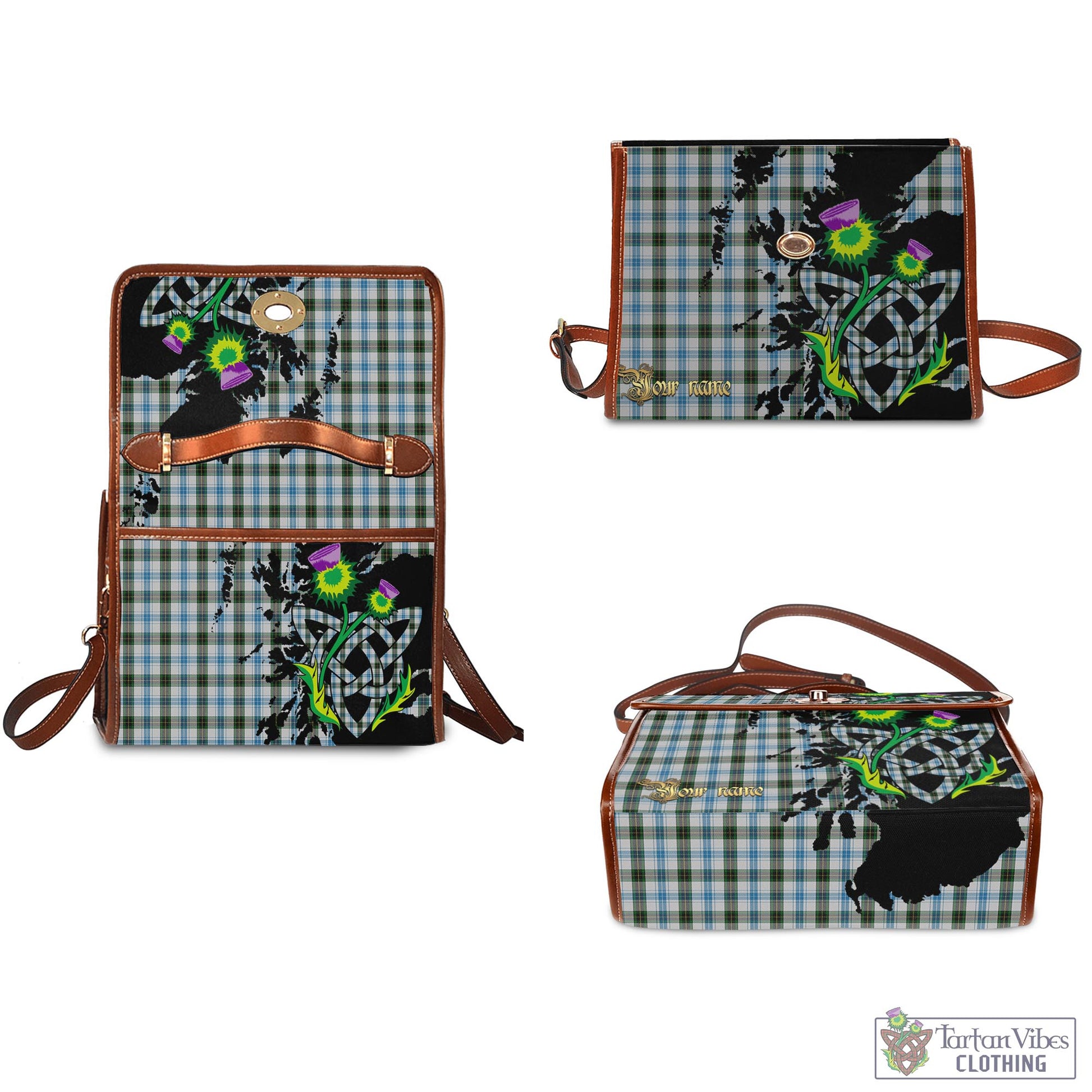 Tartan Vibes Clothing Henderson Dress Tartan Waterproof Canvas Bag with Scotland Map and Thistle Celtic Accents