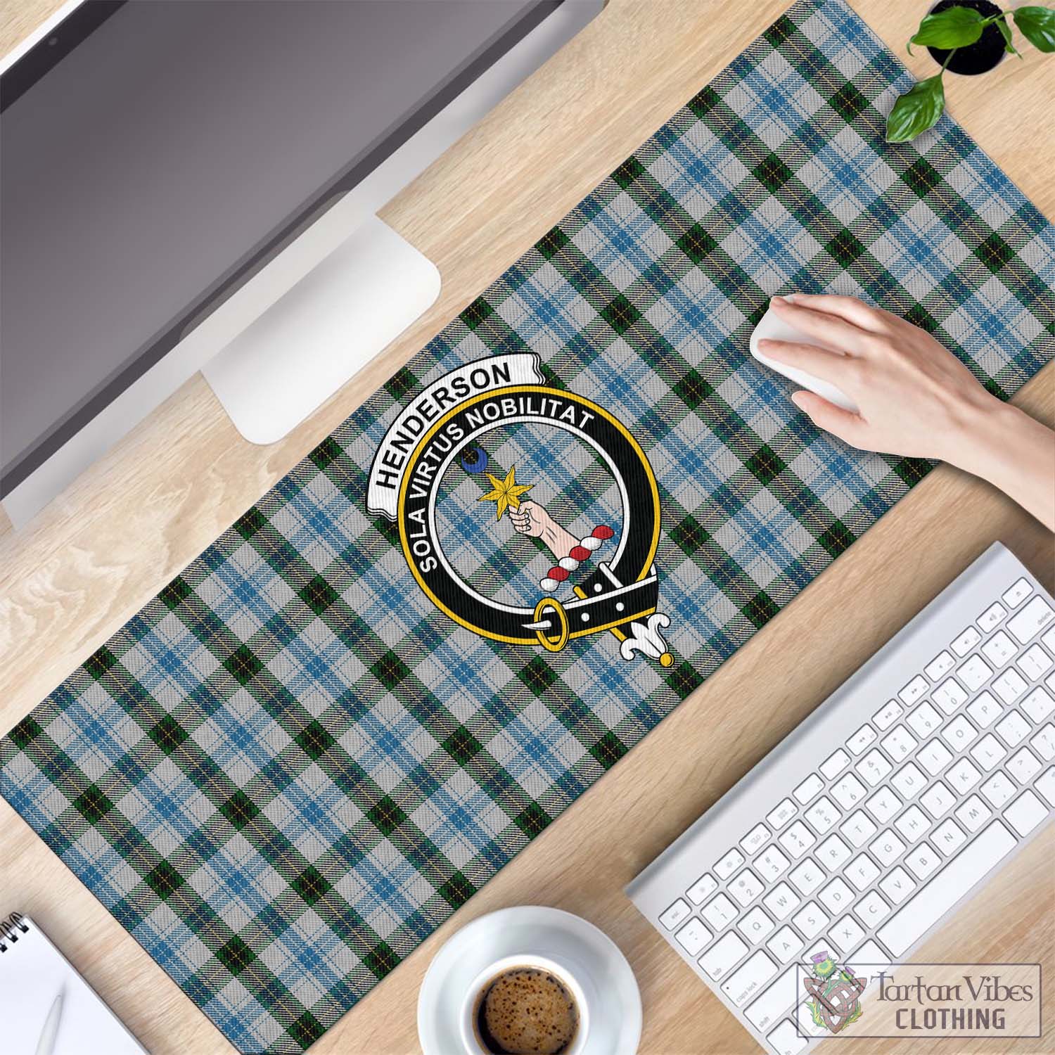 Tartan Vibes Clothing Henderson Dress Tartan Mouse Pad with Family Crest