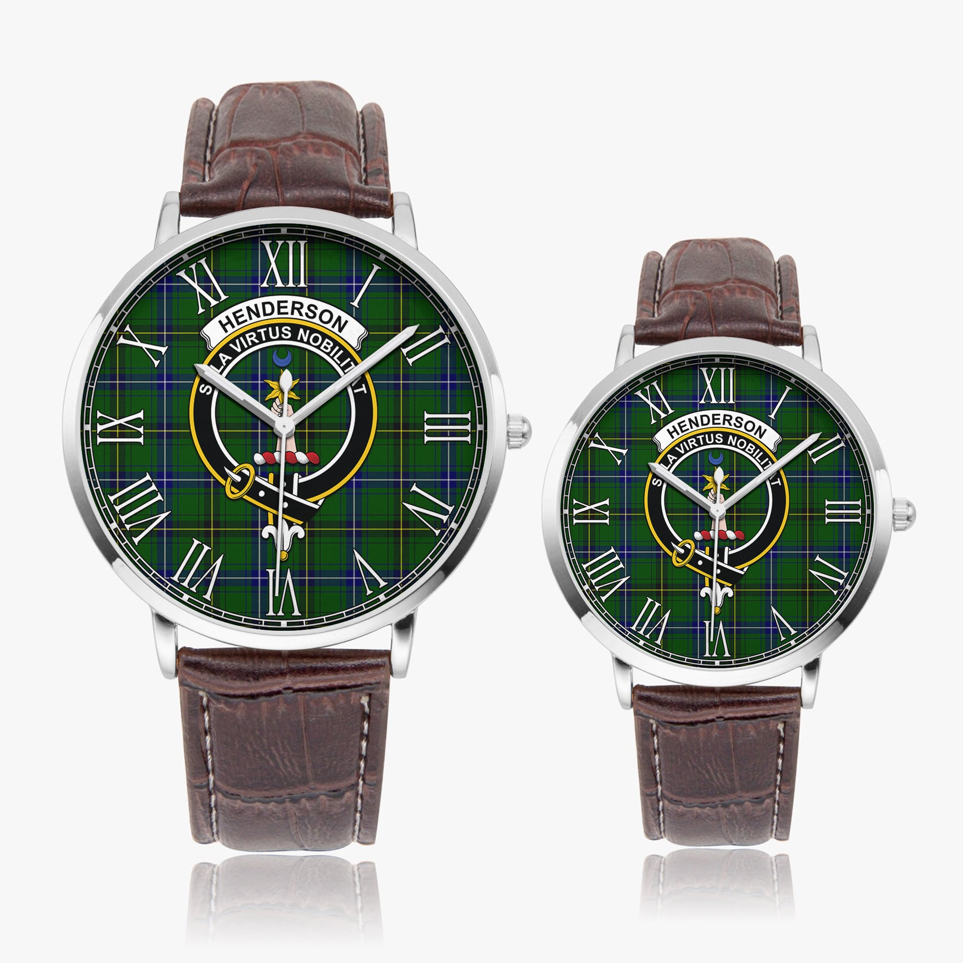 Henderson Modern Tartan Family Crest Leather Strap Quartz Watch - Tartanvibesclothing