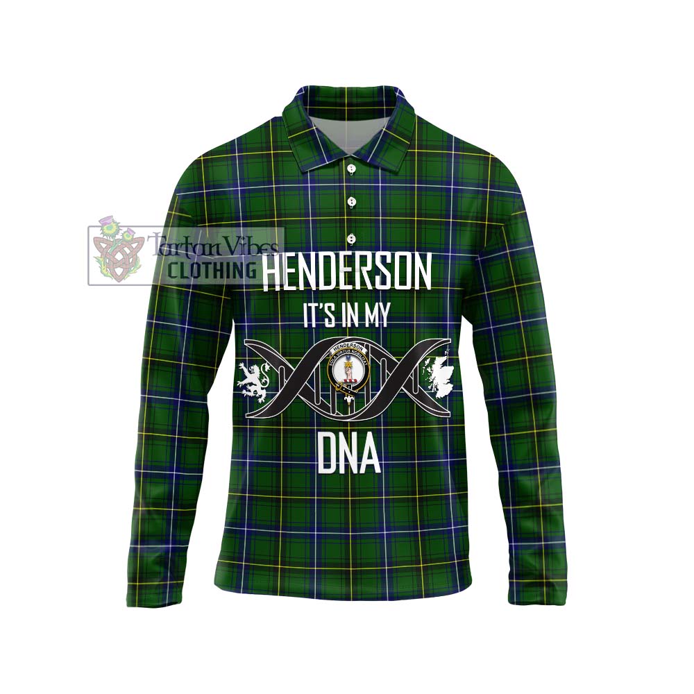 Henderson Tartan Long Sleeve Polo Shirt with Family Crest DNA In Me Style Unisex - Tartanvibesclothing Shop