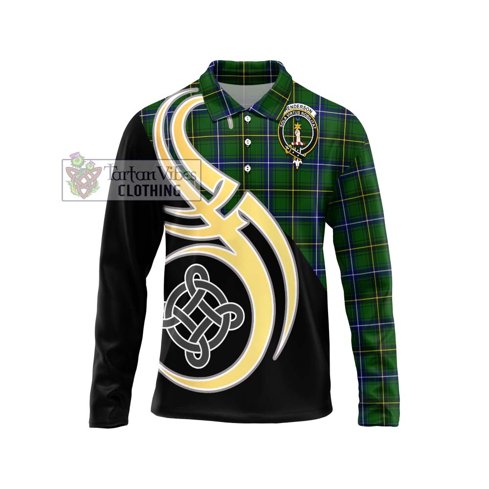 Henderson Tartan Long Sleeve Polo Shirt with Family Crest and Celtic Symbol Style Unisex - Tartan Vibes Clothing