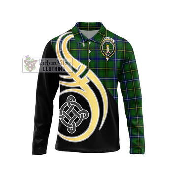 Henderson Tartan Long Sleeve Polo Shirt with Family Crest and Celtic Symbol Style