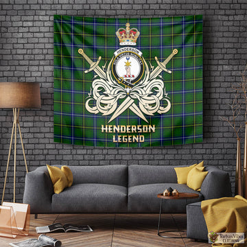 Henderson Tartan Tapestry with Clan Crest and the Golden Sword of Courageous Legacy