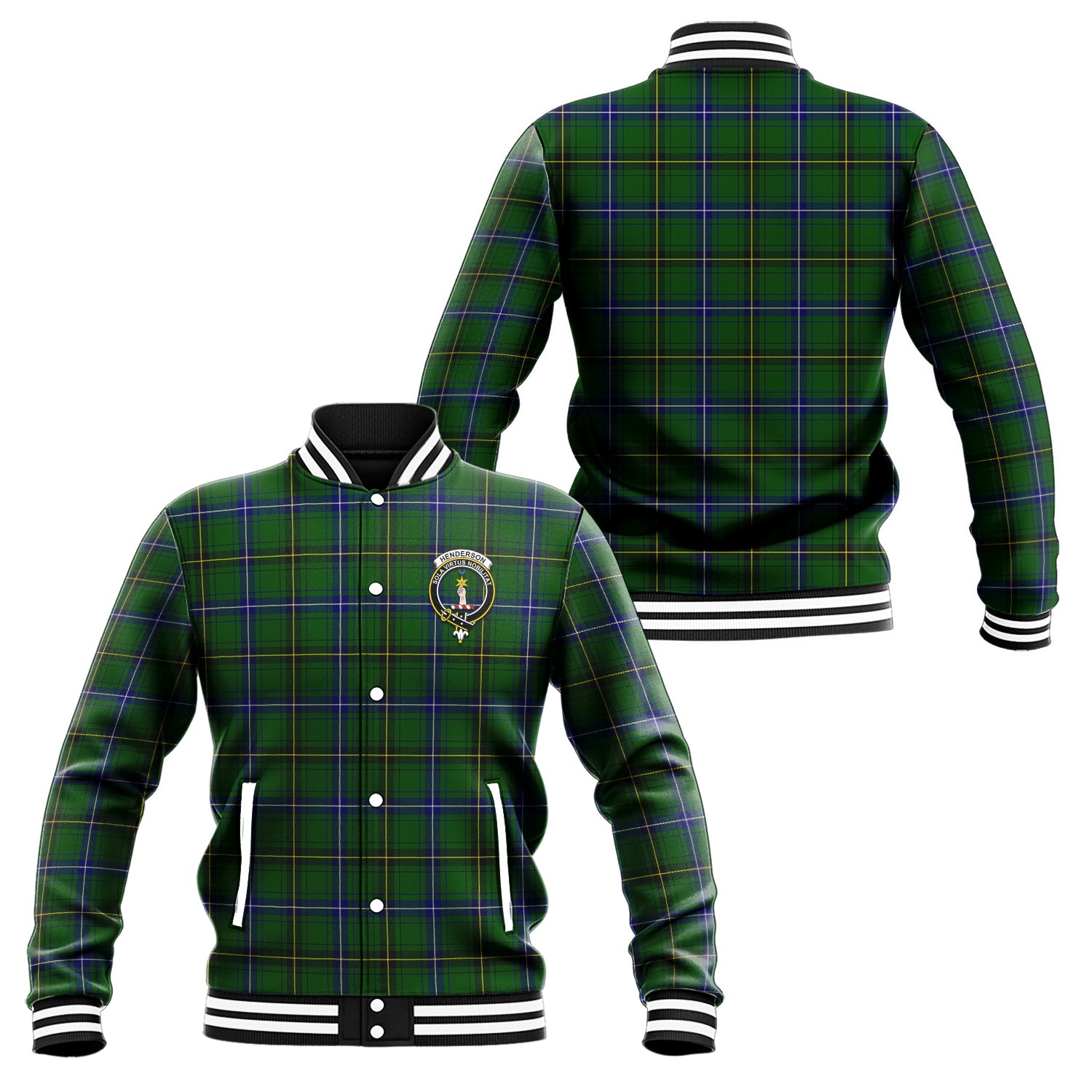 Henderson Tartan Baseball Jacket with Family Crest Unisex - Tartan Vibes Clothing