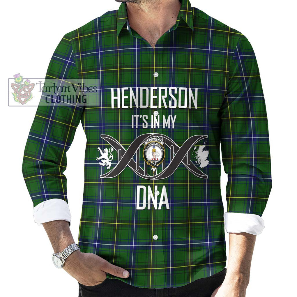 Henderson Tartan Long Sleeve Button Shirt with Family Crest DNA In Me Style Men's Shirt S - Tartanvibesclothing Shop