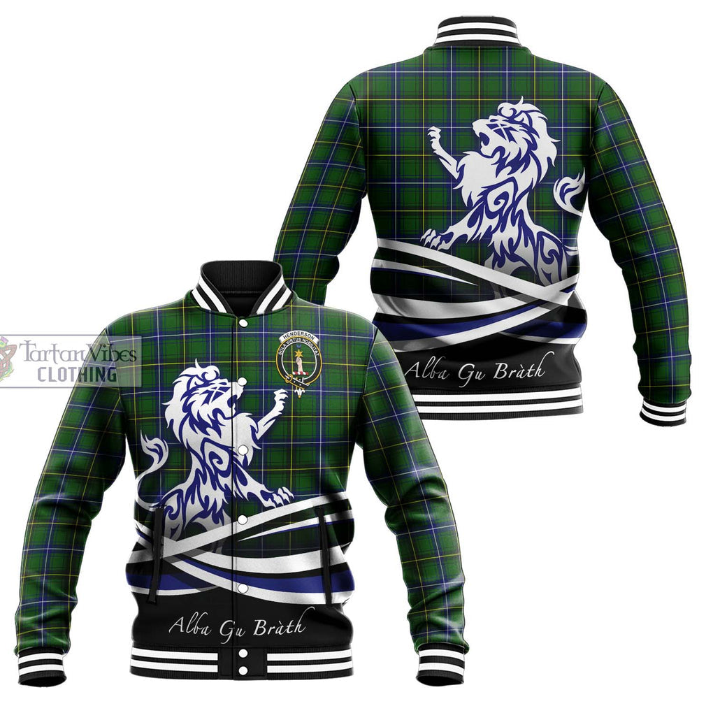 Henderson Tartan Baseball Jacket with Alba Gu Brath Regal Lion Emblem Unisex - Tartanvibesclothing Shop