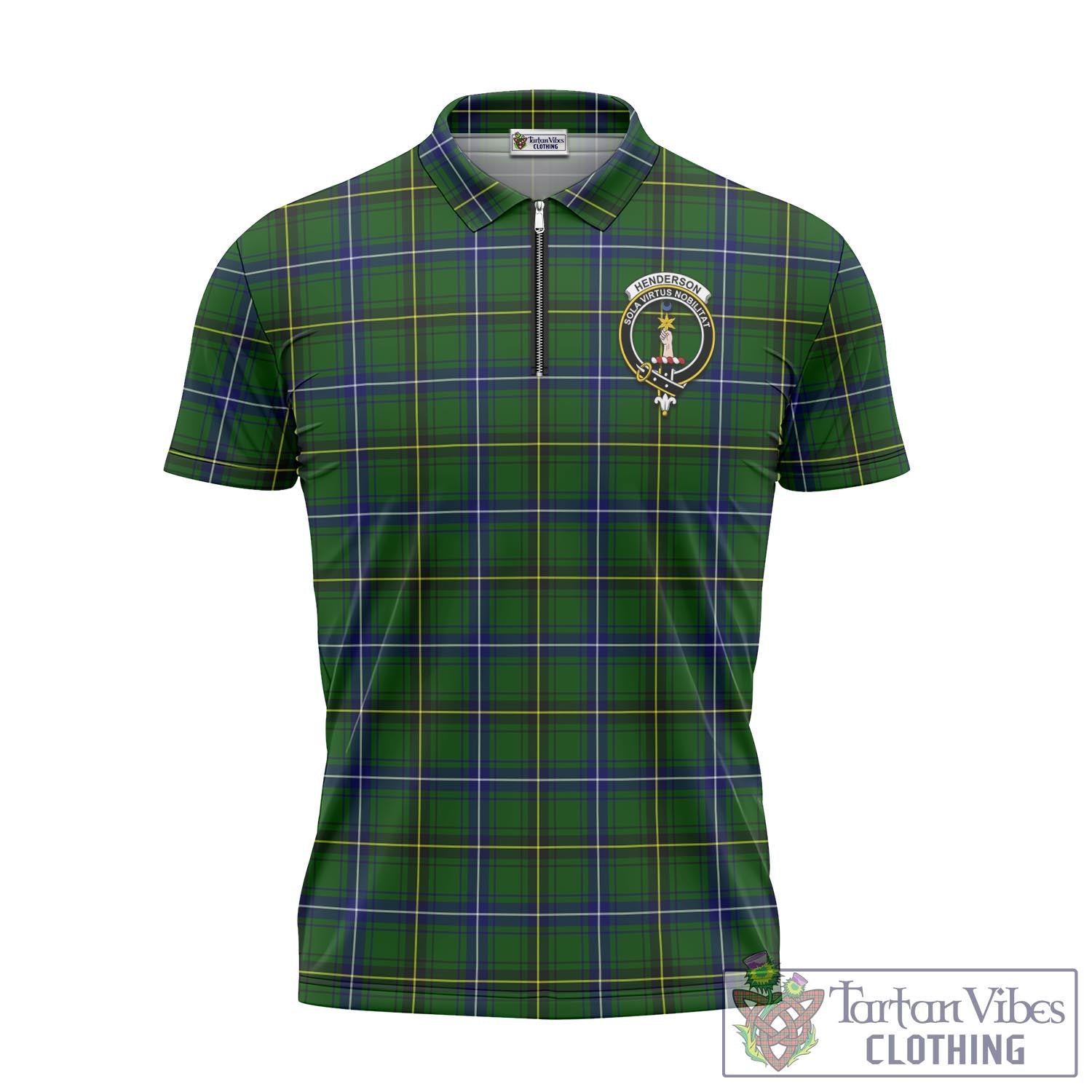 Tartan Vibes Clothing Henderson Modern Tartan Zipper Polo Shirt with Family Crest