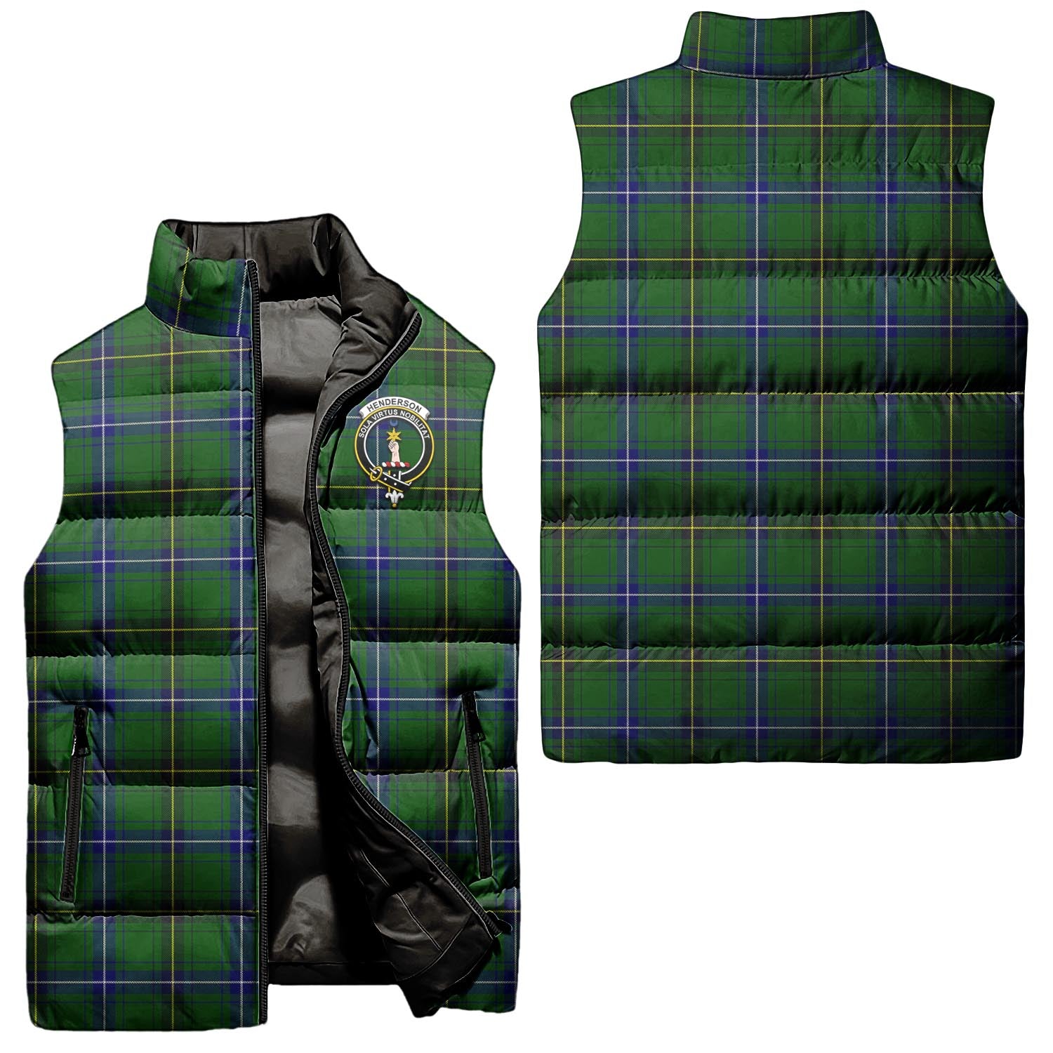 Henderson Modern Tartan Sleeveless Puffer Jacket with Family Crest Unisex - Tartanvibesclothing