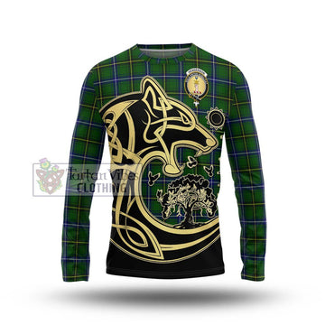 Henderson Tartan Long Sleeve T-Shirt with Family Crest Celtic Wolf Style