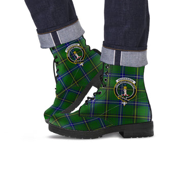 Henderson Tartan Leather Boots with Family Crest