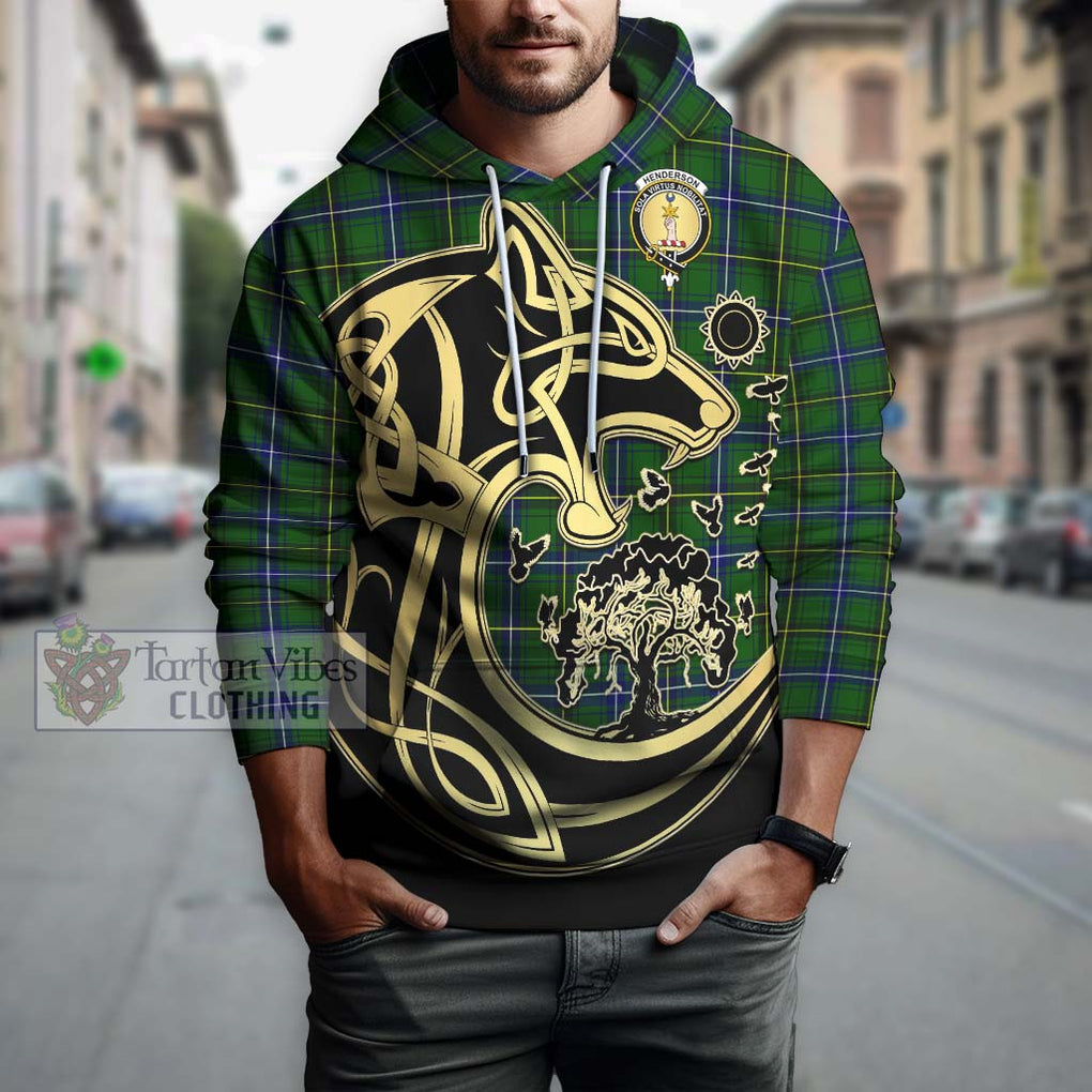 Henderson Tartan Hoodie with Family Crest Celtic Wolf Style Zip Hoodie - Tartan Vibes Clothing