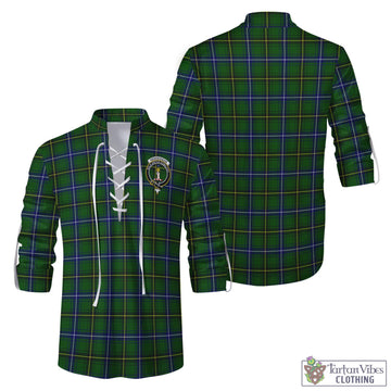 Henderson Tartan Men's Scottish Traditional Jacobite Ghillie Kilt Shirt with Family Crest