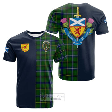 Henderson Tartan Cotton T-shirt Alba with Scottish Lion Royal Arm Half Style