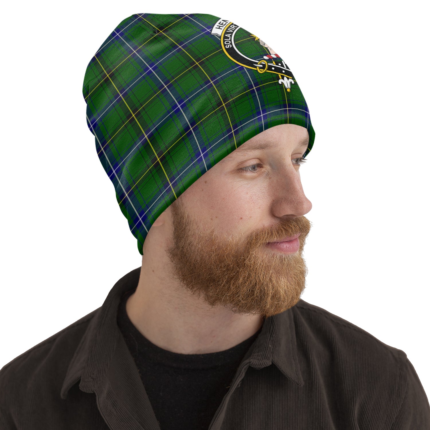 Henderson Tartan Beanies Hat with Family Crest One Size 10.5*10.2 inches - Tartan Vibes Clothing